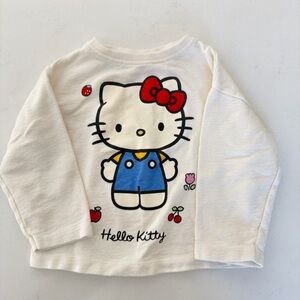 ZARA Hello Kitty Cream Long Sleeve Tee with Blue Overalls  12-18m